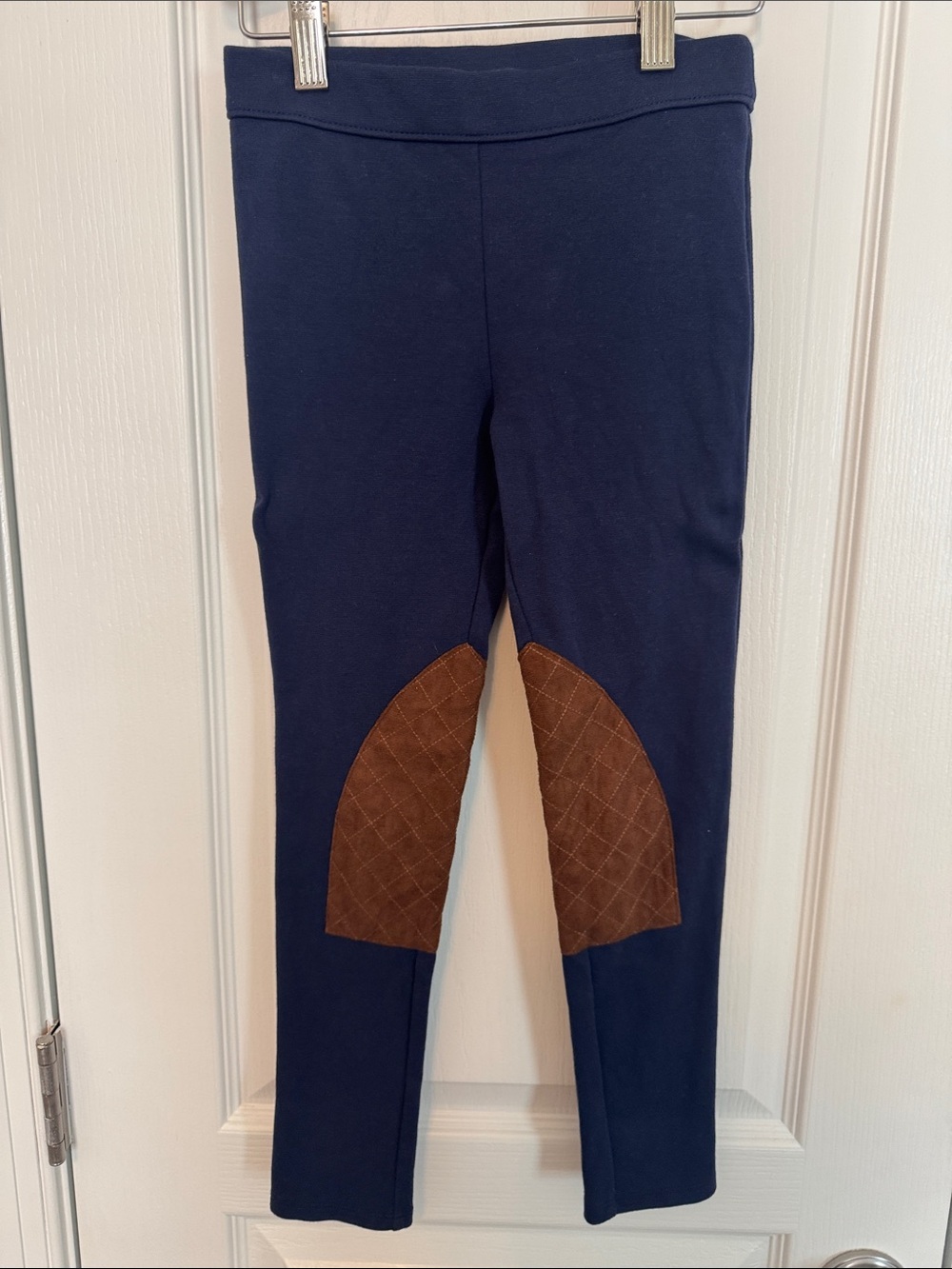 Janie and Jack Girls Size 7 Navy Riding Pants with Brown Quilted Knee Patches